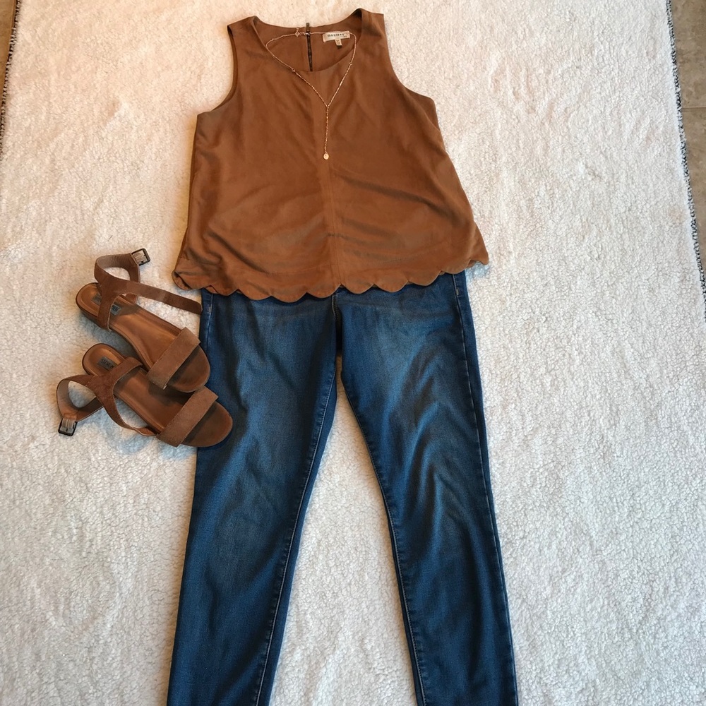 Tan velvet scalloped top